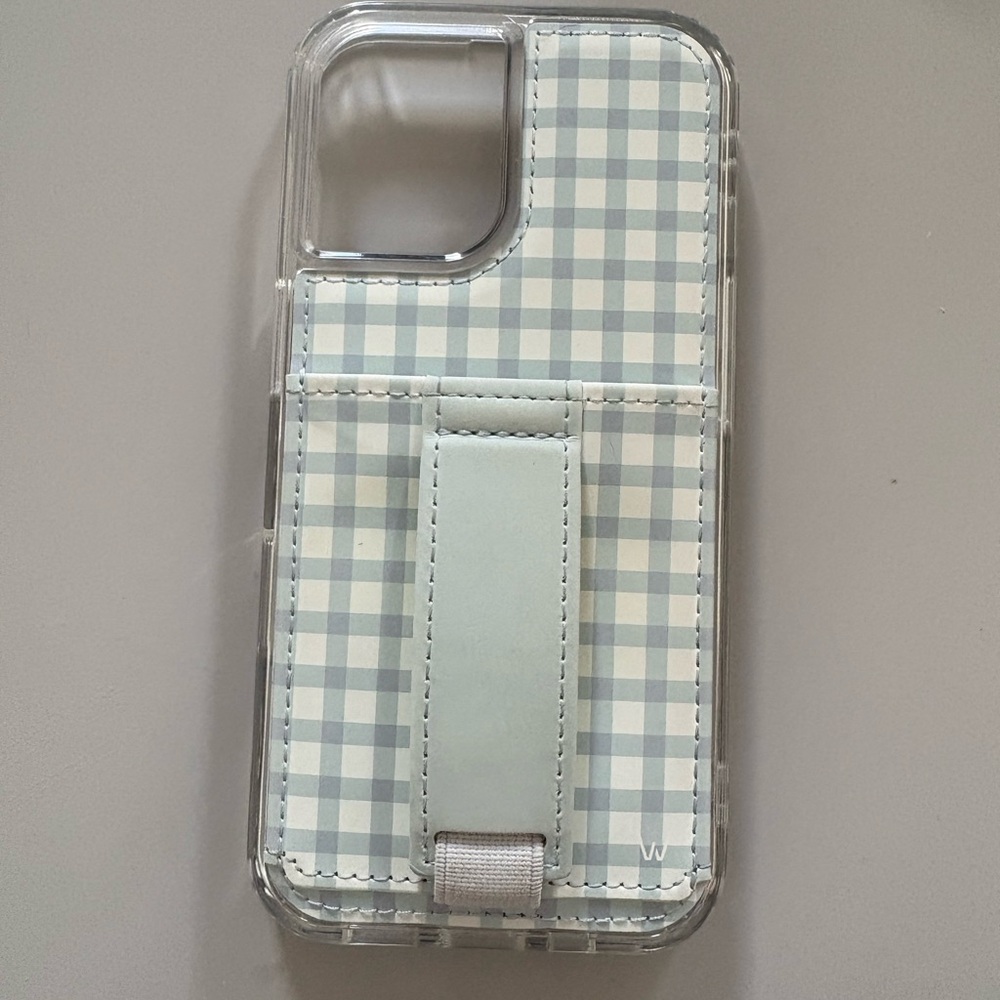 Stylish Checkered Blue and White Phone Case with Stand